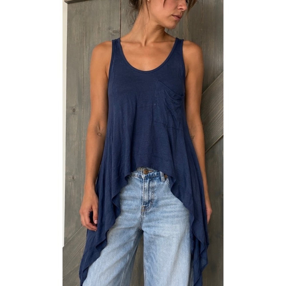 Kain Label Blue Tank Top Sharkbite Hem OS Boho‎ Minimalist